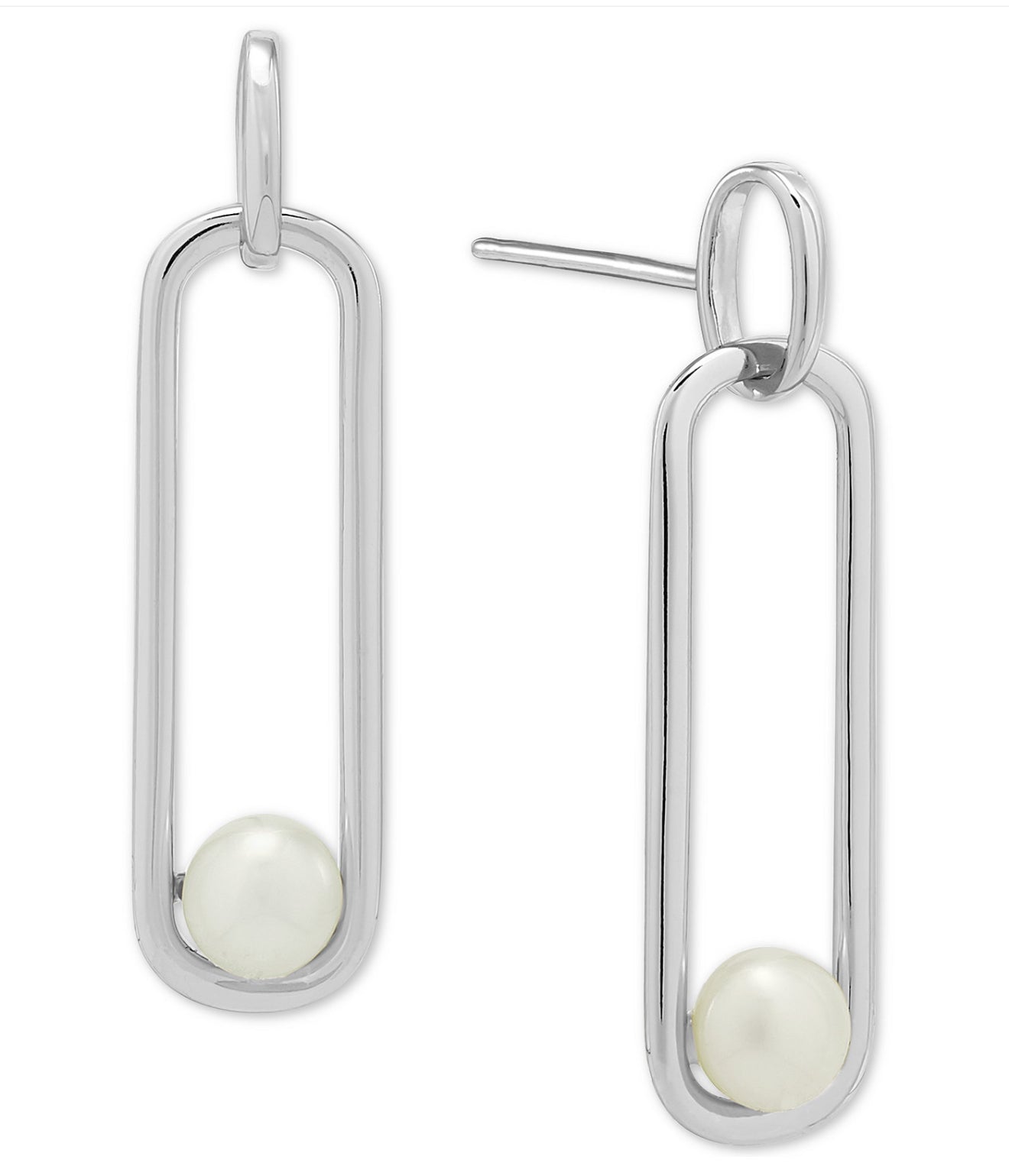 Cultured Freshwater Pearl (5mm) paperclip Drop Earrings 14k Yellow gold over sterling silver