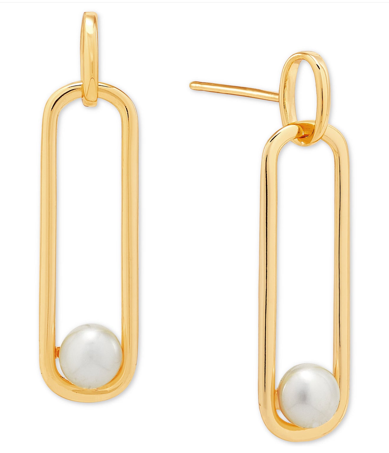 Cultured Freshwater Pearl (5mm) paperclip Drop Earrings 14k Yellow gold over sterling silver