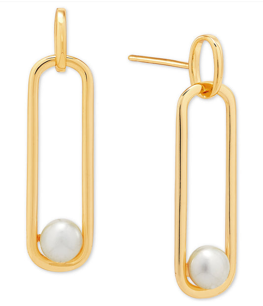 Cultured Freshwater Pearl (5mm) paperclip Drop Earrings 14k Yellow gold over sterling silver