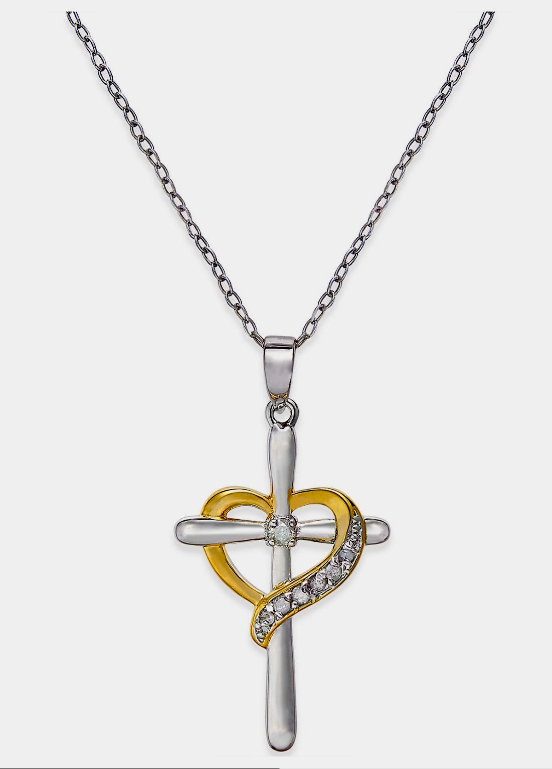 Diamond Cross Heart pendant Necklace