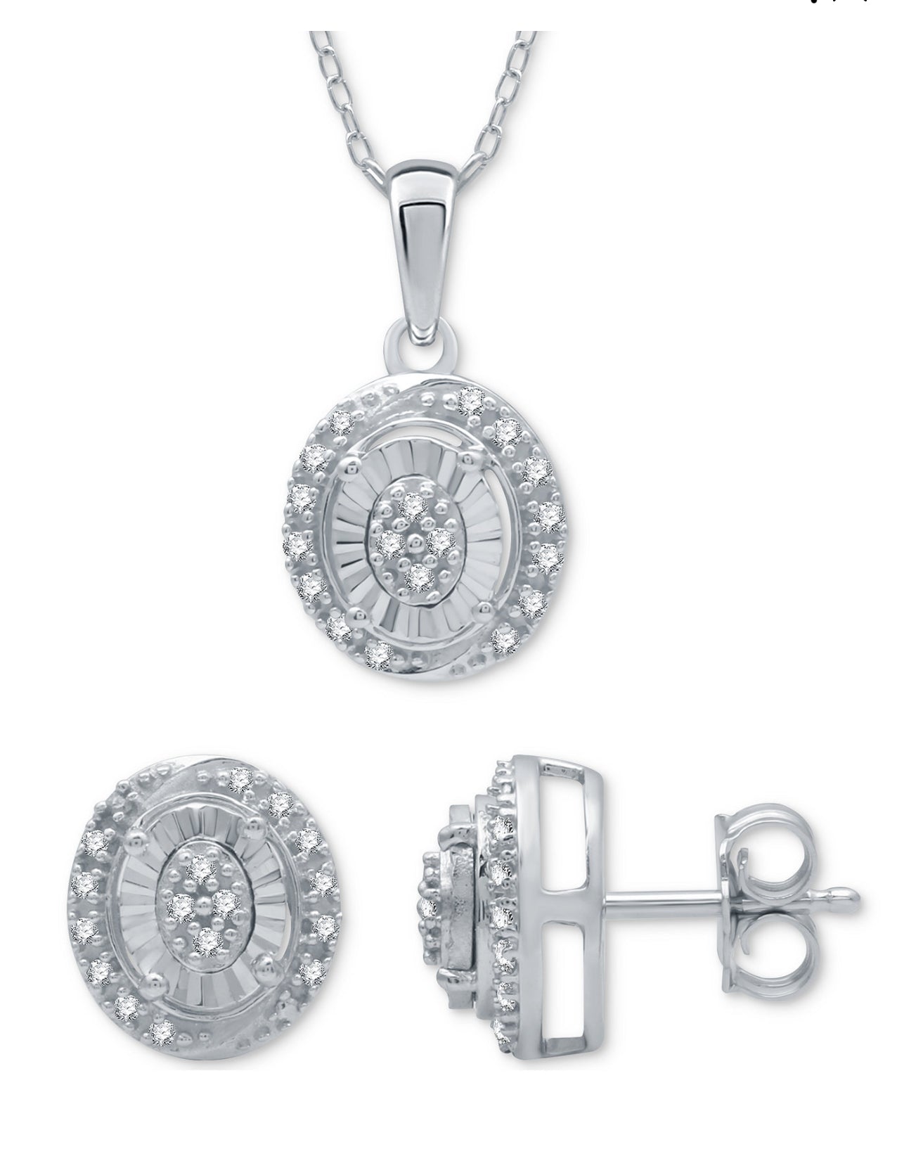 Oval Cluster Pendant Necklace 2-Pc with Matching Stud Earrings