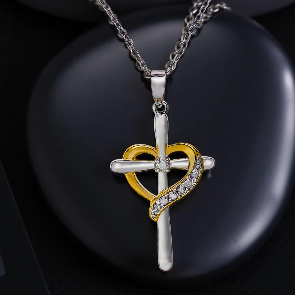 Diamond Cross Heart pendant Necklace