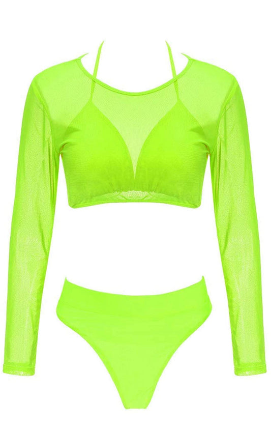 Neon mesh three piece outfit